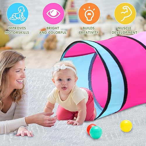 Miniatura 3 de Túnel de juego para niños pequeños de 1 a 3 y 6 pies, juguetes de túnel de gateo para bebés en interiores y exteriores, juguetes para niños pequeños