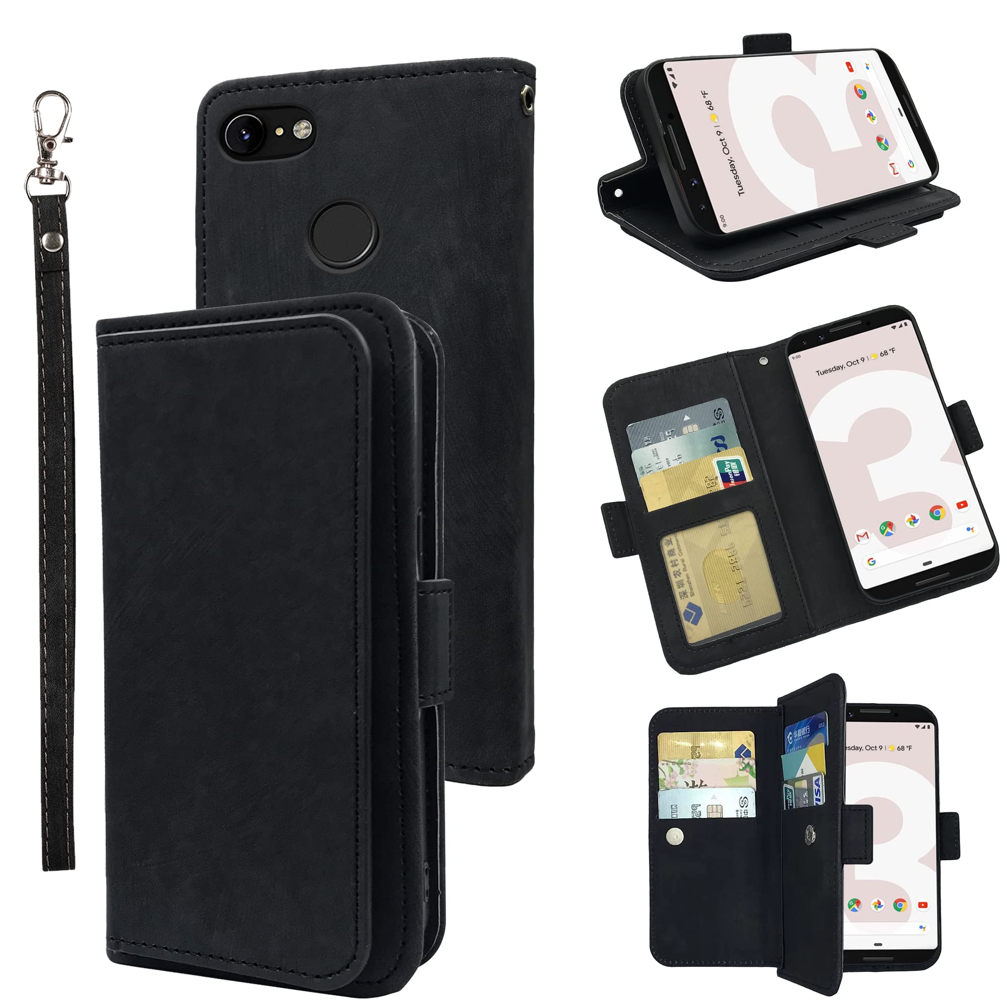 Custodia Portafoglio Con Cordino Per Google Pixel 3a – ELISORLI In Pelle PU Con Slot E Cavalletto