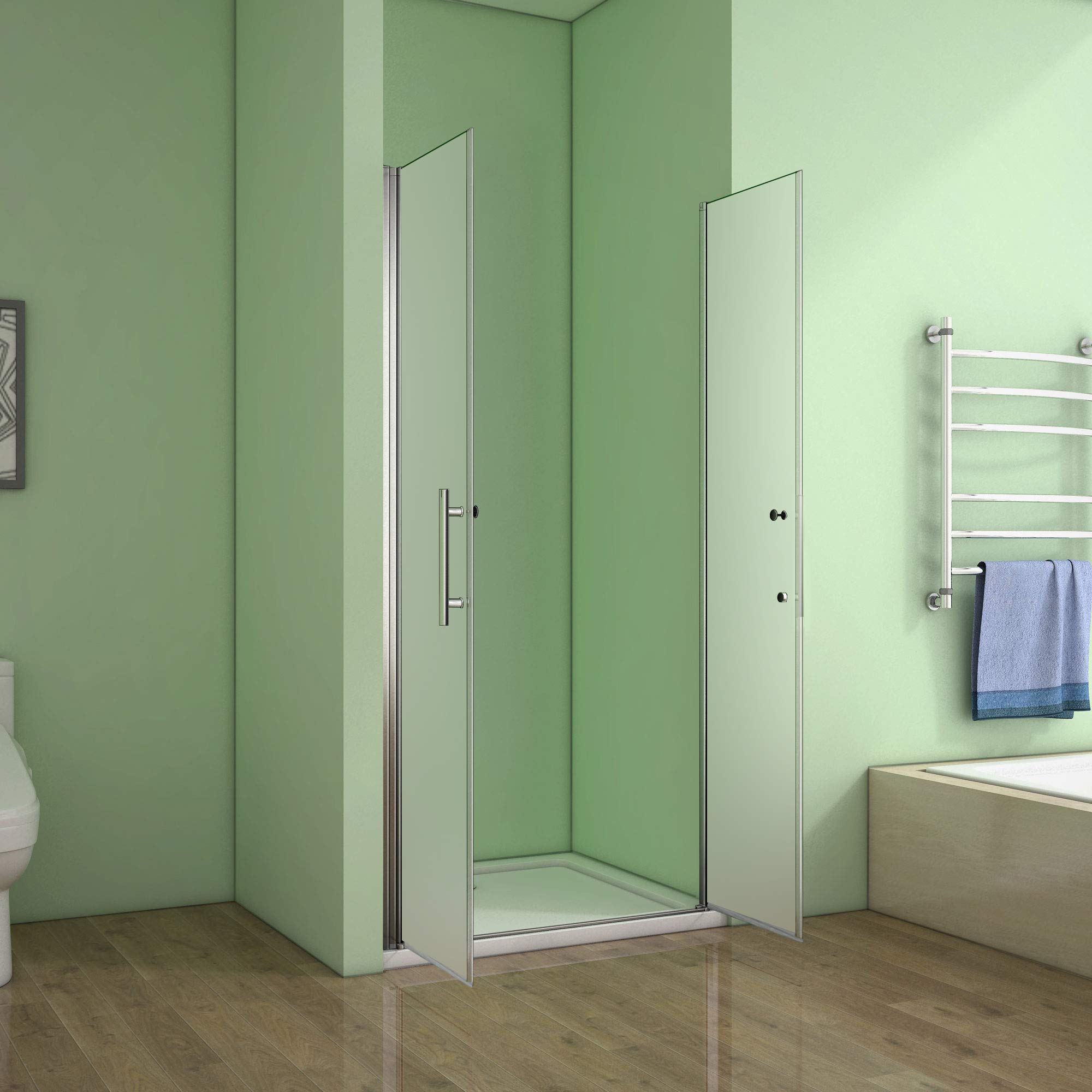 AICA Porte de douche 80x185cm porte battante verre satiné et anticalcaire porte battante en niche