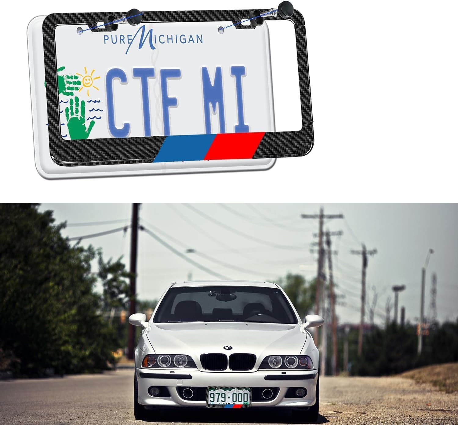 2PCS License Plate Frames Compatible with BMW M 3 5 7 X1 X3 M3 M5 X1 X5 X6 Series(Carbon Fibre)