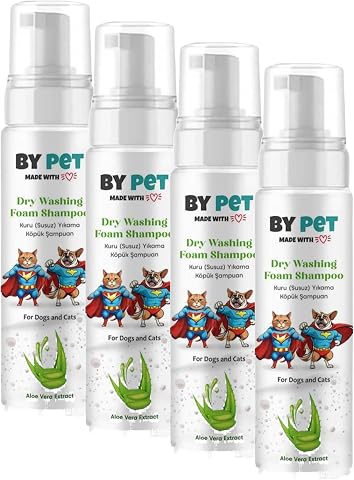 Aloe Vera İçerikli Kedi ve Köpek Kuru Yıkama Bakım Şampuanı Tüy Deri Bakım Köpüğü 200 Ml (4 paketi)