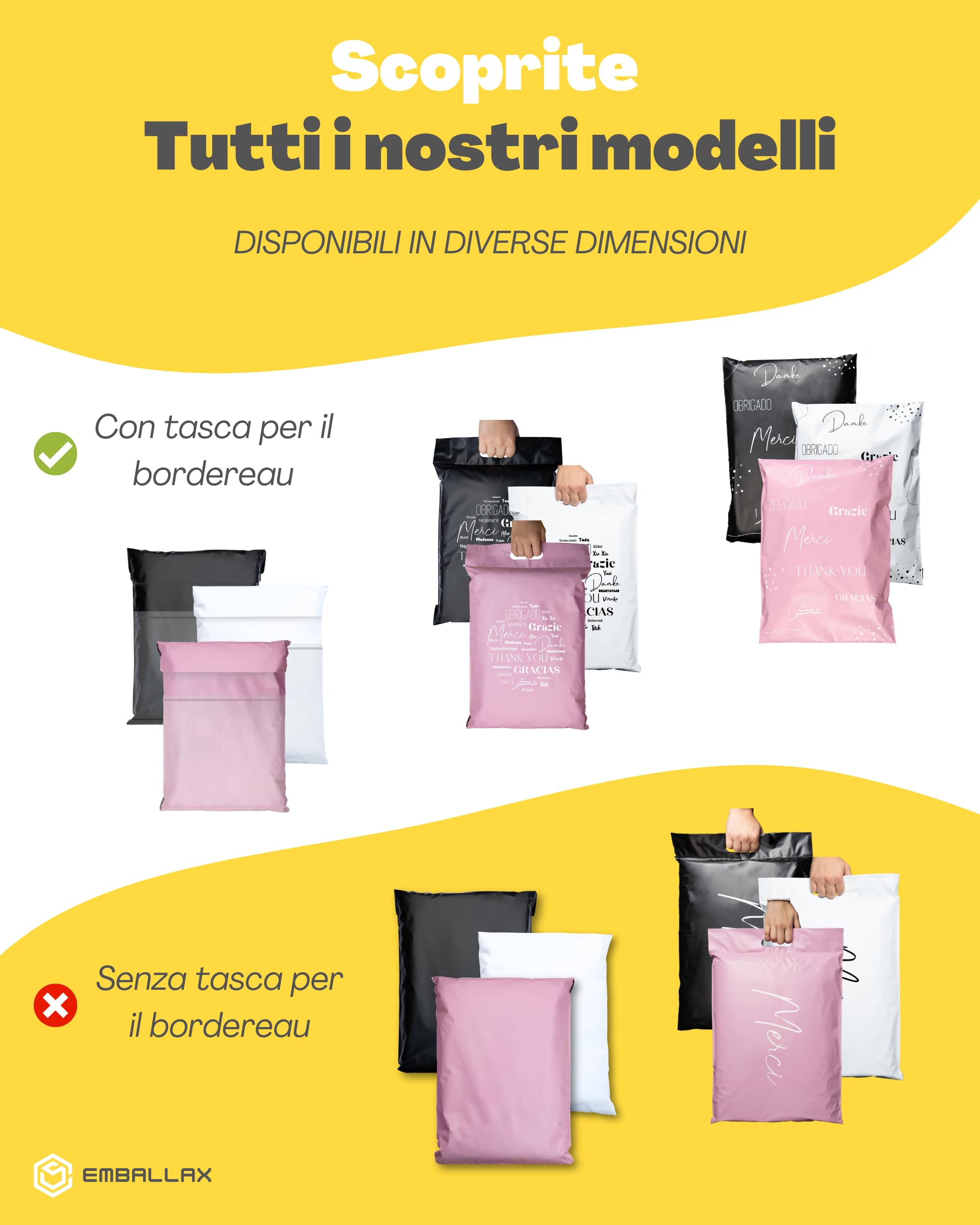EMBALLAX Sacchetti Spedizione in Plastica 30 Buste NON TRANSPARENTI ULTRA-RESISTENTI Taglie S/M/L