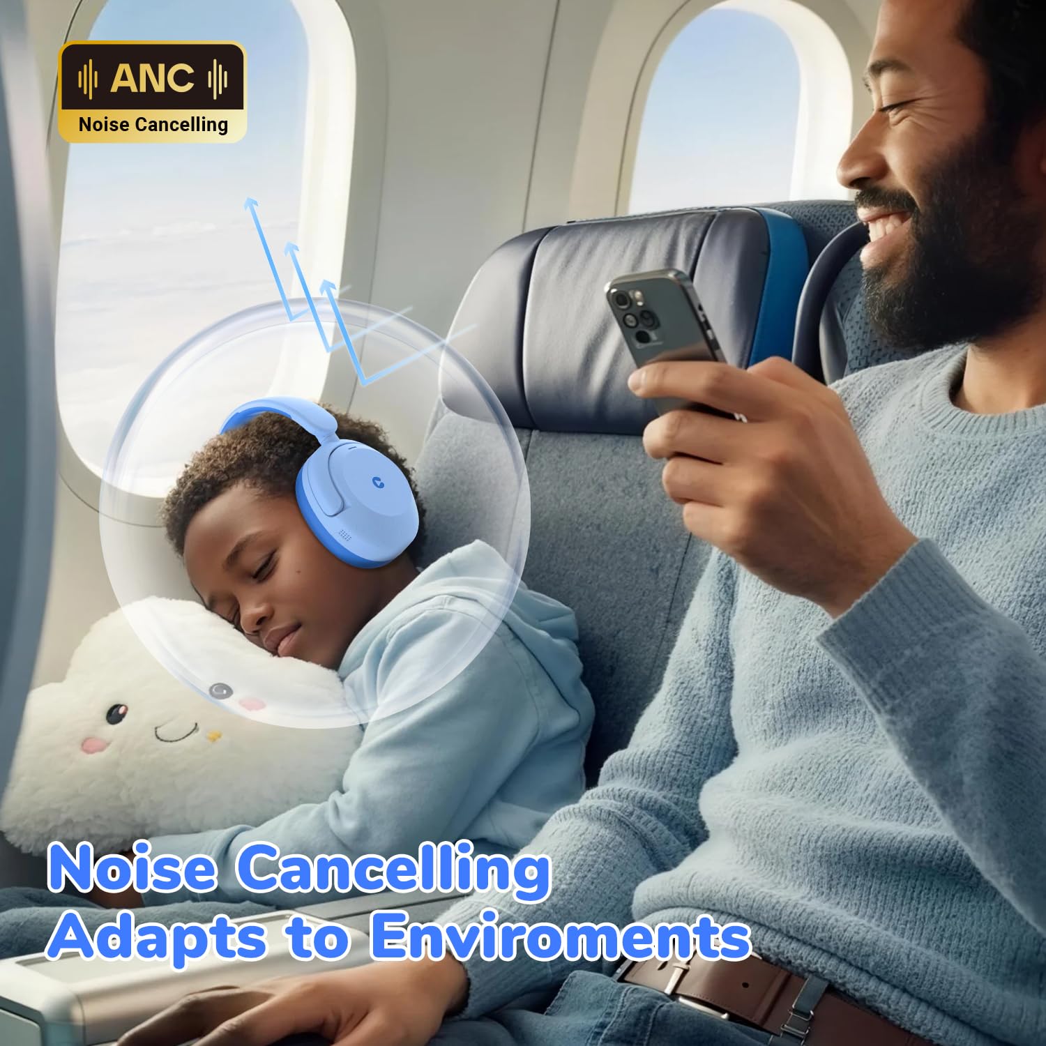 iClever Auriculares con cancelación de ruido para niños, Bluetooth, tiempo de reproducción de 60 horas, volumen seguro de 80 dBA, ajuste cómodo, Bluetooth 5.4, galardonados auriculares para niños