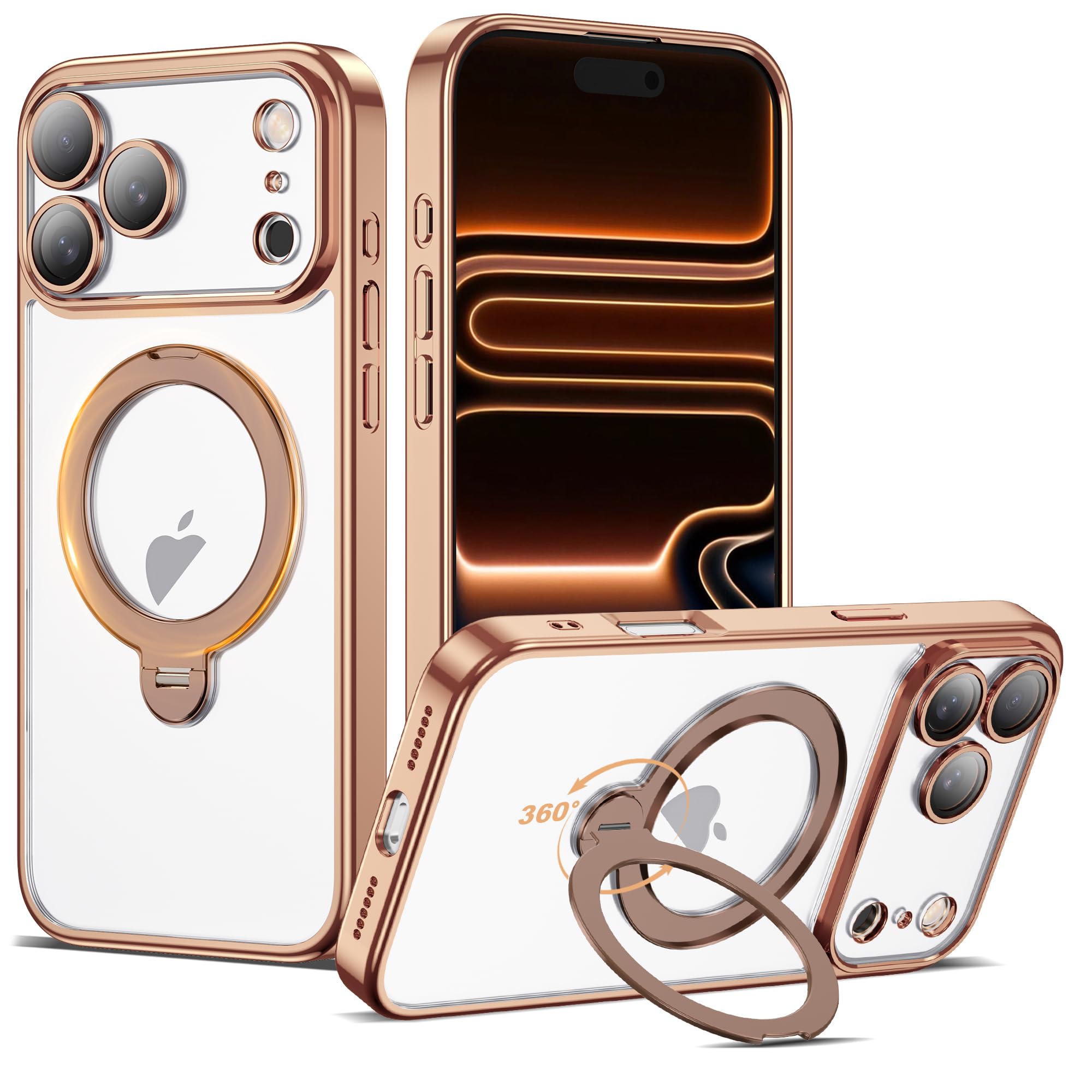 Custodia placcata trasparente per iPhone 17 Pro con supporto 16