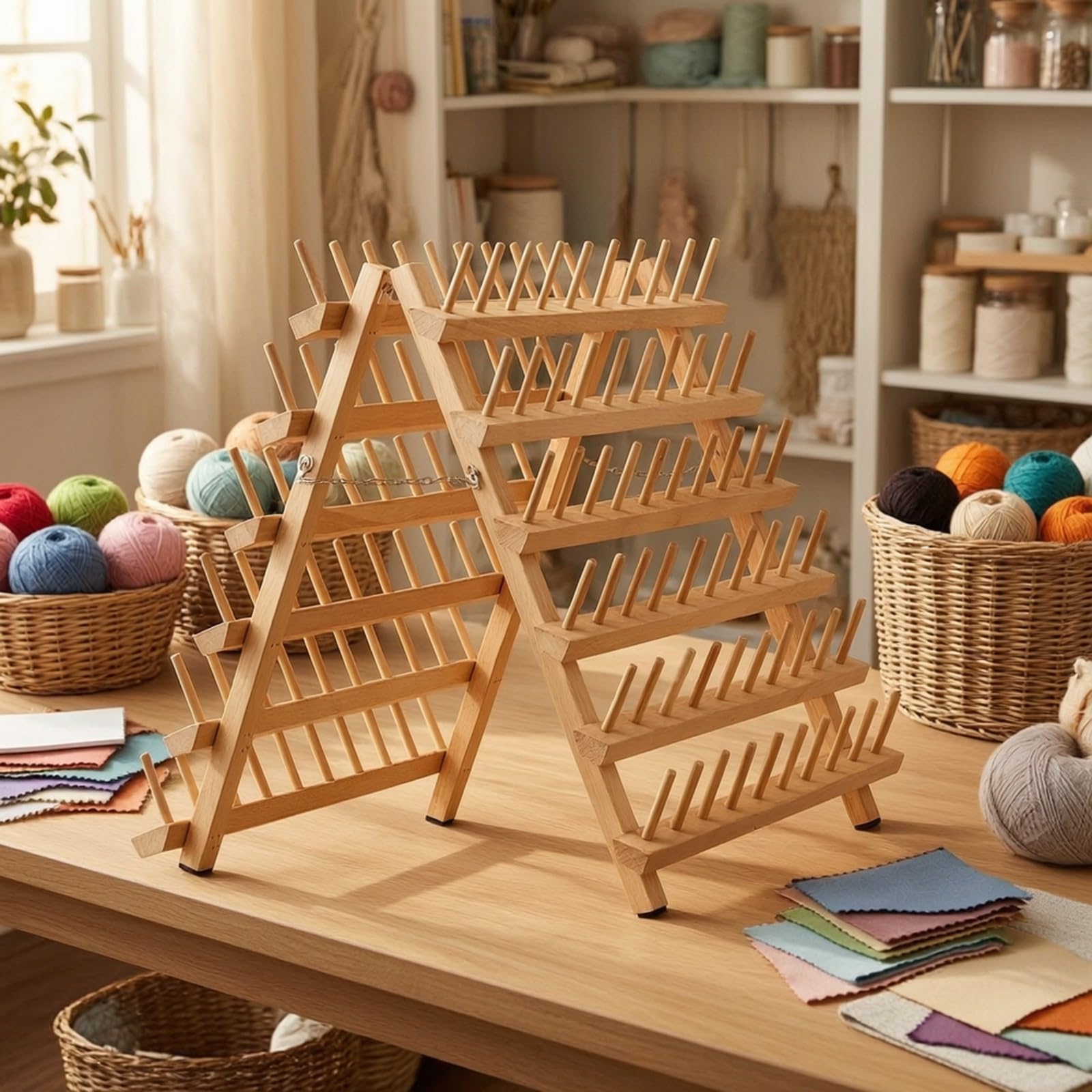 Estante Organizador Carretes Hilo en Perchas Giratorias Plegables para Salones Belleza y Costura