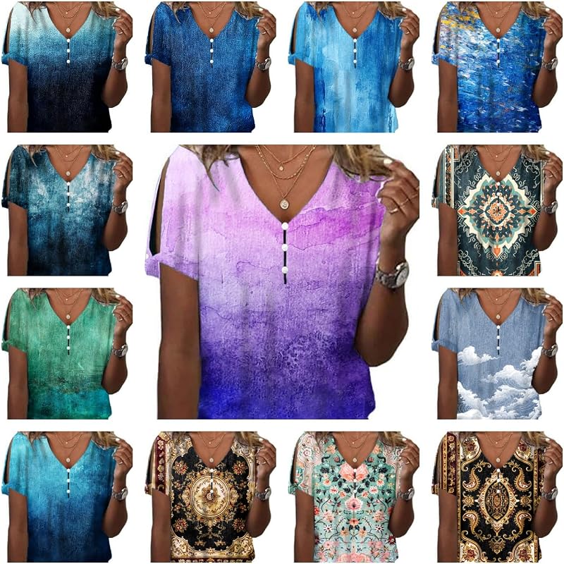 Boho Tops for Women Hippie Navyblue Tops White Butterfly Print Hippie Hide Belly Petal Short Sleeve Streetwear Hipster Hawaiian Formal Strapless Business Casual Tank Tops,4XL image 4