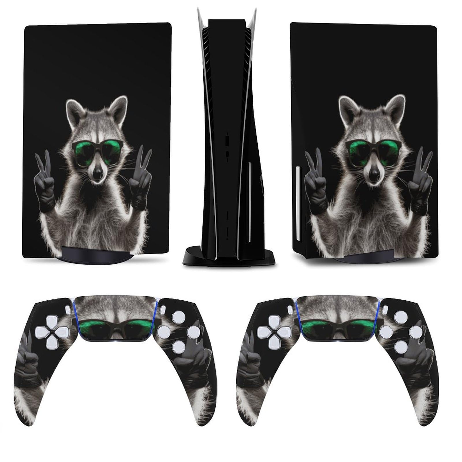 Raccoon Green Sunglasses Funny for Model 5 Skin Console and Controller Accessories Cover Skins Anime Vinyl Cover Sticker