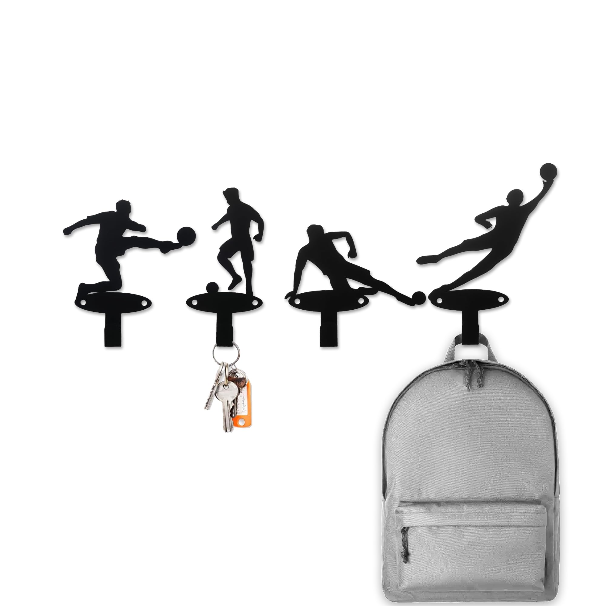 Soccer Medal Hanger Display – 4-Pack Vibrant Soccer-Themed Wall Hooks for Medal Display & Soccer Room Decor – Durable, Multi-Size Coat Hooks for Home