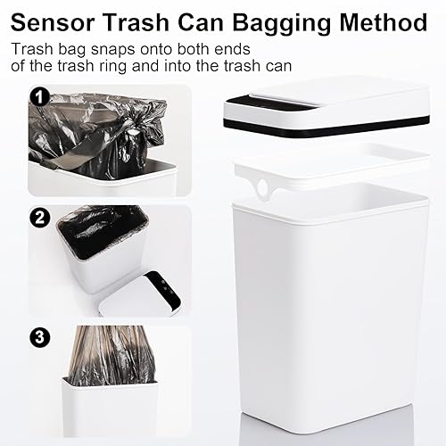 Miniatura 3 de Eidustor Bote de basura automático para baño, paquete de 2 cubos de basura de 3.5 galones y 2.2 galones, con sensor de movimiento inteligente, sin