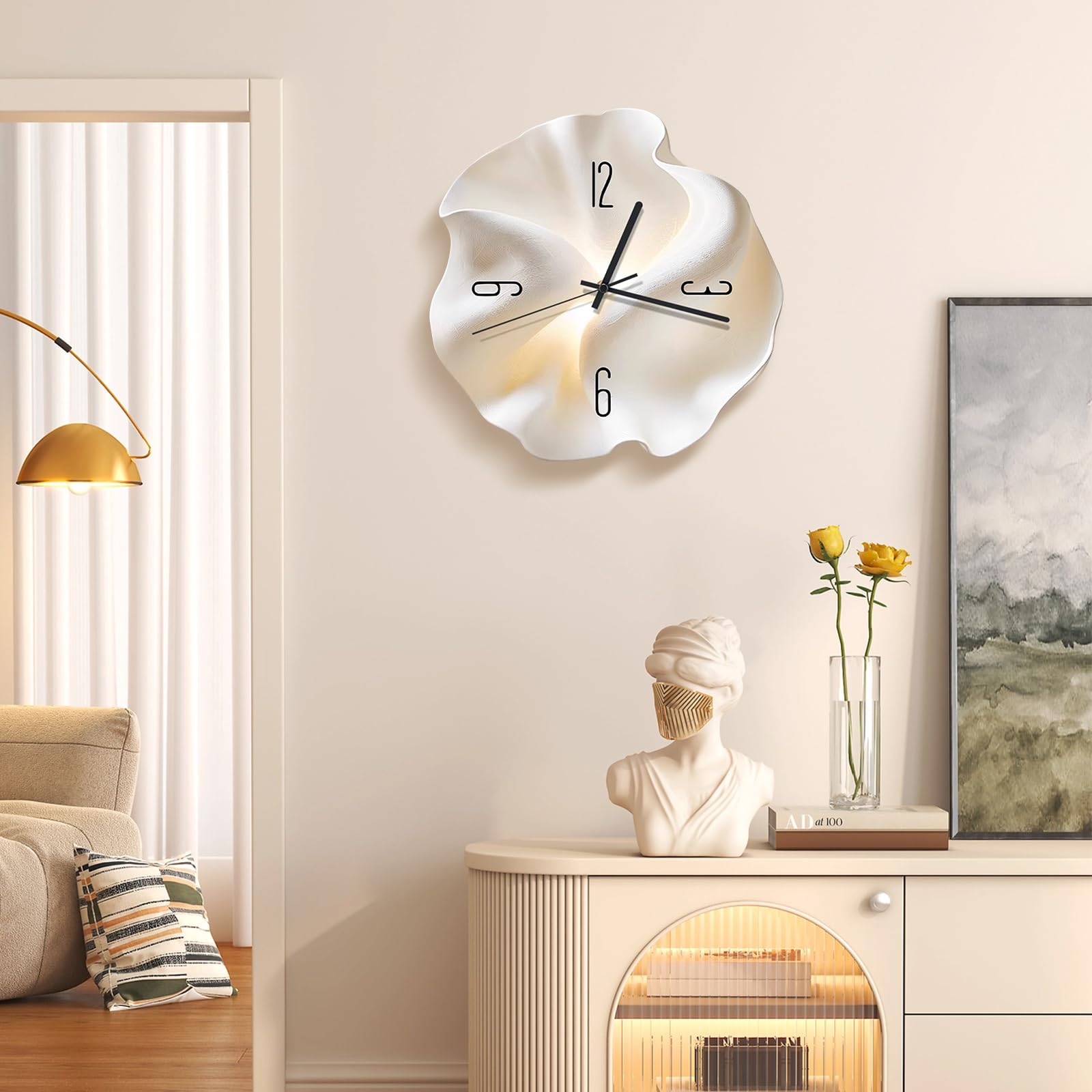 Ergocar Wanduhr, Art-Deco Ohne Tickende Sounds Modernes Kristallporzellan Dreidimensionales Zifferblatt Für Wohnzimmer, Schlafzimmer, Studium, Bürodekoration