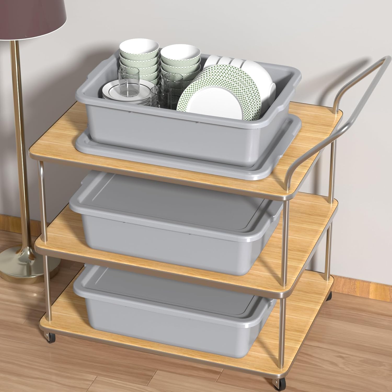 Farmoon 12-Pack 13 L Commercial Bus Tub Box, Restaurant Bus Tubs with Lids, Grey