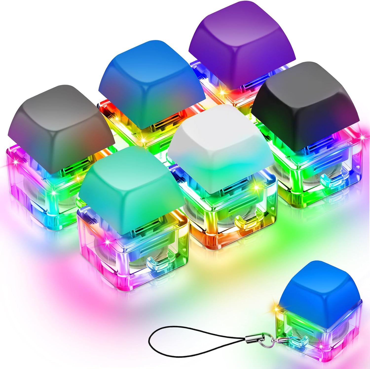 Taiyin 6 Pcs Decompression Toys Keyboard Clicker Toy Keyboard Cube Mechanical Key Button Stress Relief for Adult Gifts to Relief Pass Time(Simple Color)
