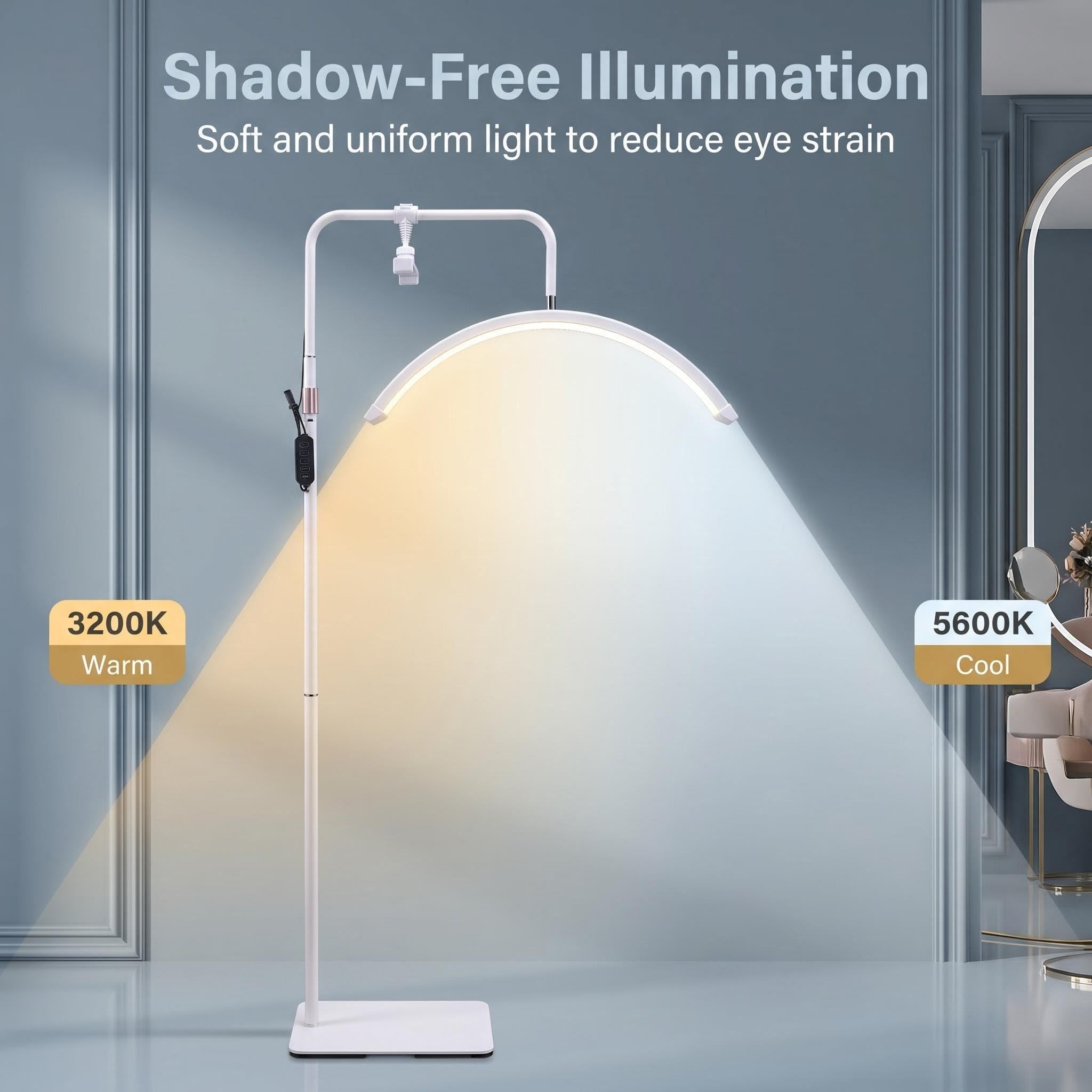 Lampada Mezza Luna Estetica con Telecomando,Lampada Extension Ciglia Professionale,Lampada Lashmaker,Luce Led Centro Estetico,Lampada Da Terra Nero Estetista per Unghie,Tattoo (bianco, 36W)