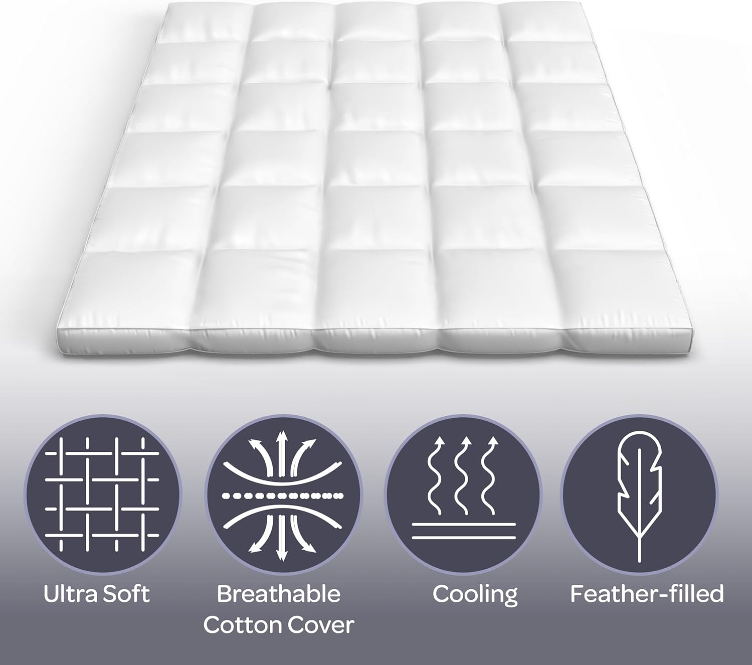 Lavish Home Down Mattress Topper - Full 2-Inch 100% Duck Feather Gusset Bed with 233-Thread Count Cotton Mattress Topper Cover - Plush Pillow Top for Cushion and Support (White) - Image 3