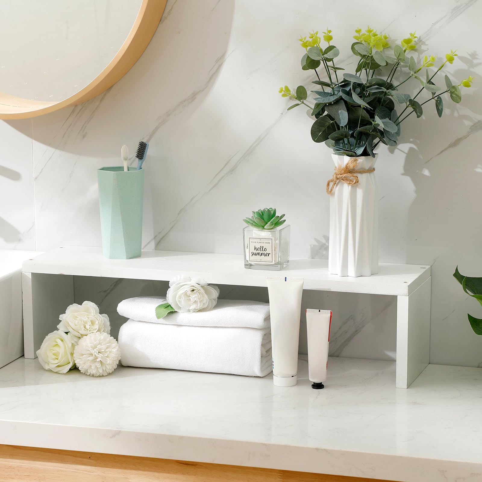 Over The Sink Shelf Bathroom Shelf Organizer Over The Faucet Wood Pedestal Soap Stand Farmhouse Bathroom Decor Decorative Over The Sink Shelf for Kitchen Vanity Counter Display(White)