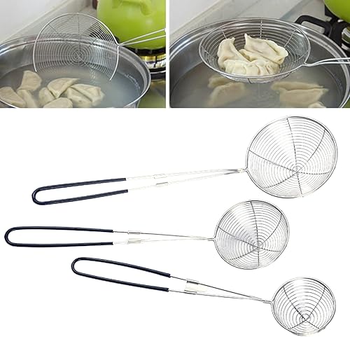 Miniatura 4 de Colador de araña de acero inoxidable sólido para cocinar y freír, utensilios de cocina, colador de alambre, cuchara coladora de pasta con mango