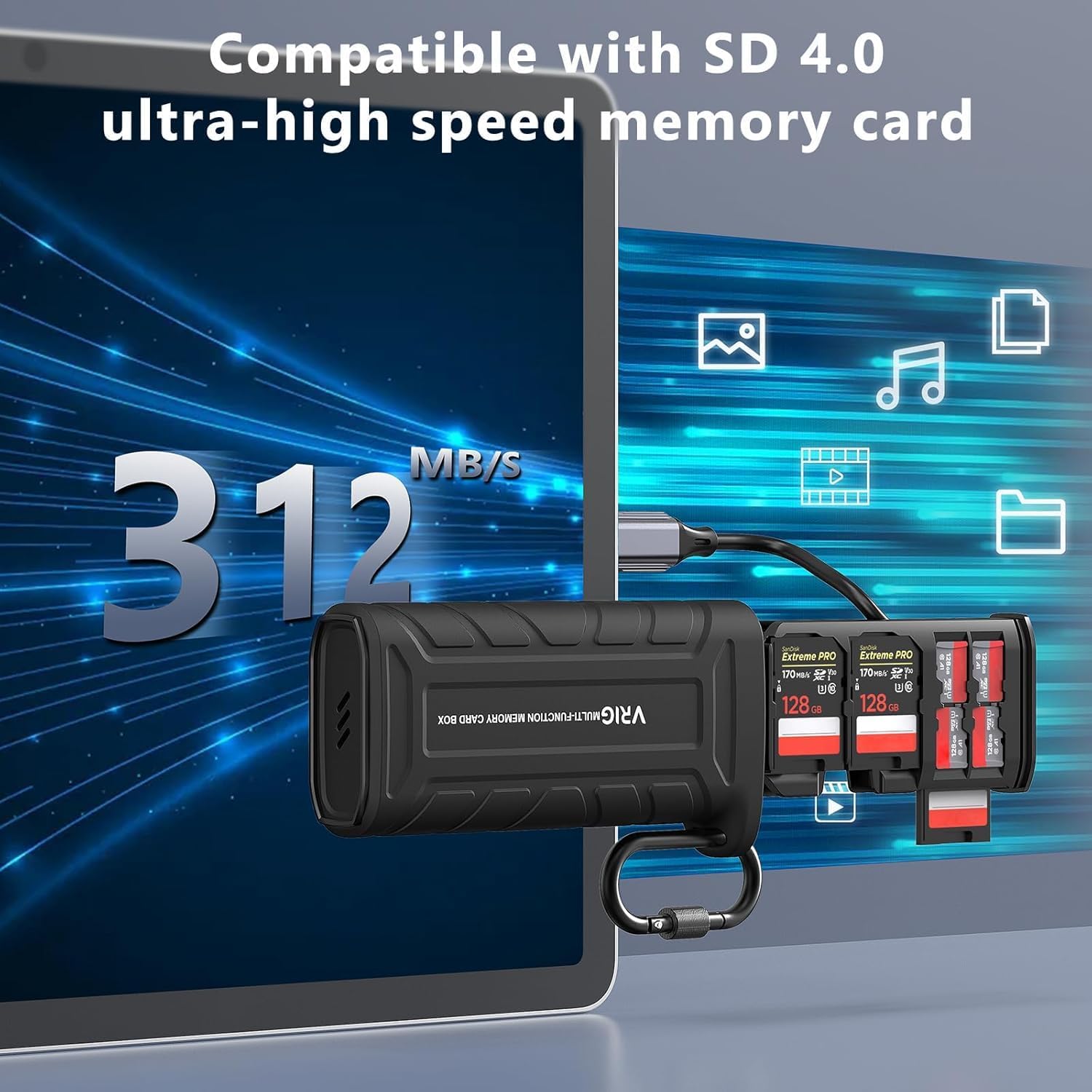 TEKTONIC TT-01 High-Speed USB 3.1 Card Reader with 312MB/s Transfer, Dual Card Read/Write, Storage for 4 SD, 6 Micro SD & 2 SIM Cards