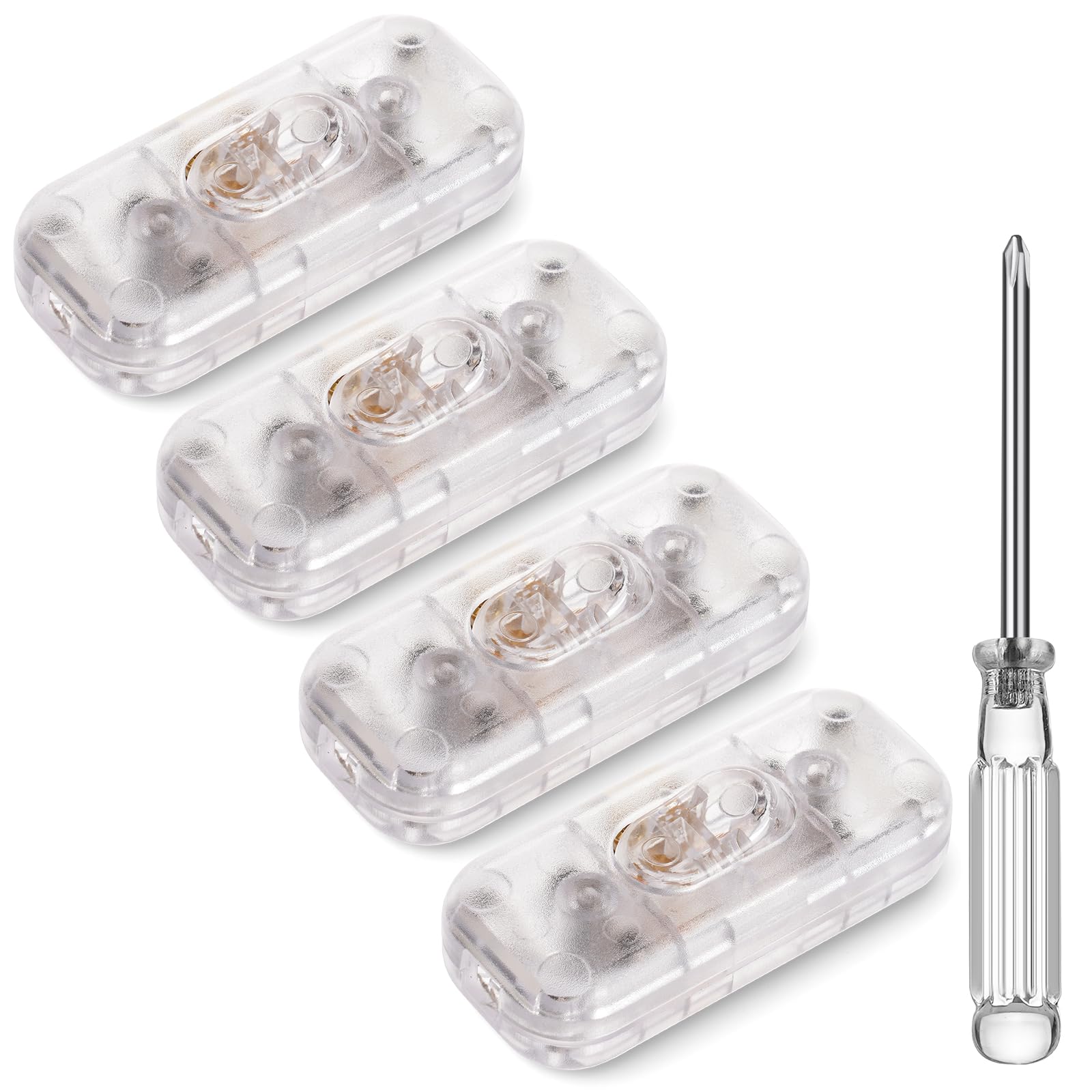 AXFEE 6A DP Inline Cord Switch, 4Packs Torpedo, 2 or 3 Core Double Pole, Accepts Round or Flat Wire, 250V Inline Switch for Desk Lamp/Light/Bulb/Small Appliance, Clear