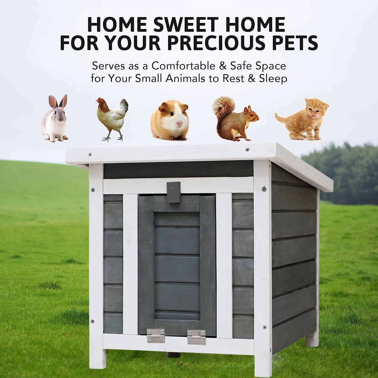 Rabbit Hutch Indoor Outdoor Weatherproof Chicken Coop Nesting Box Guinea Pig House Wooden Bunny Rabbit Cat Hutch Outdoor Pet Cage Shelter Feral Cat House for Winter (16.5" D x 20" W x 17" H)