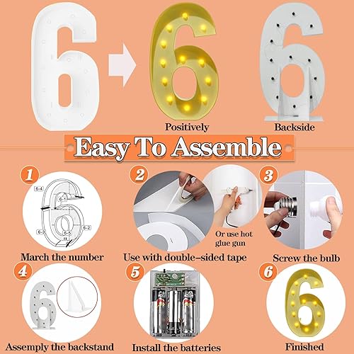 Miniatura 3 de KALOR Números iluminados de marquesina de 4 pies, números de mosaico para globos, marco de globo número 6, número de cartón grande para decoración