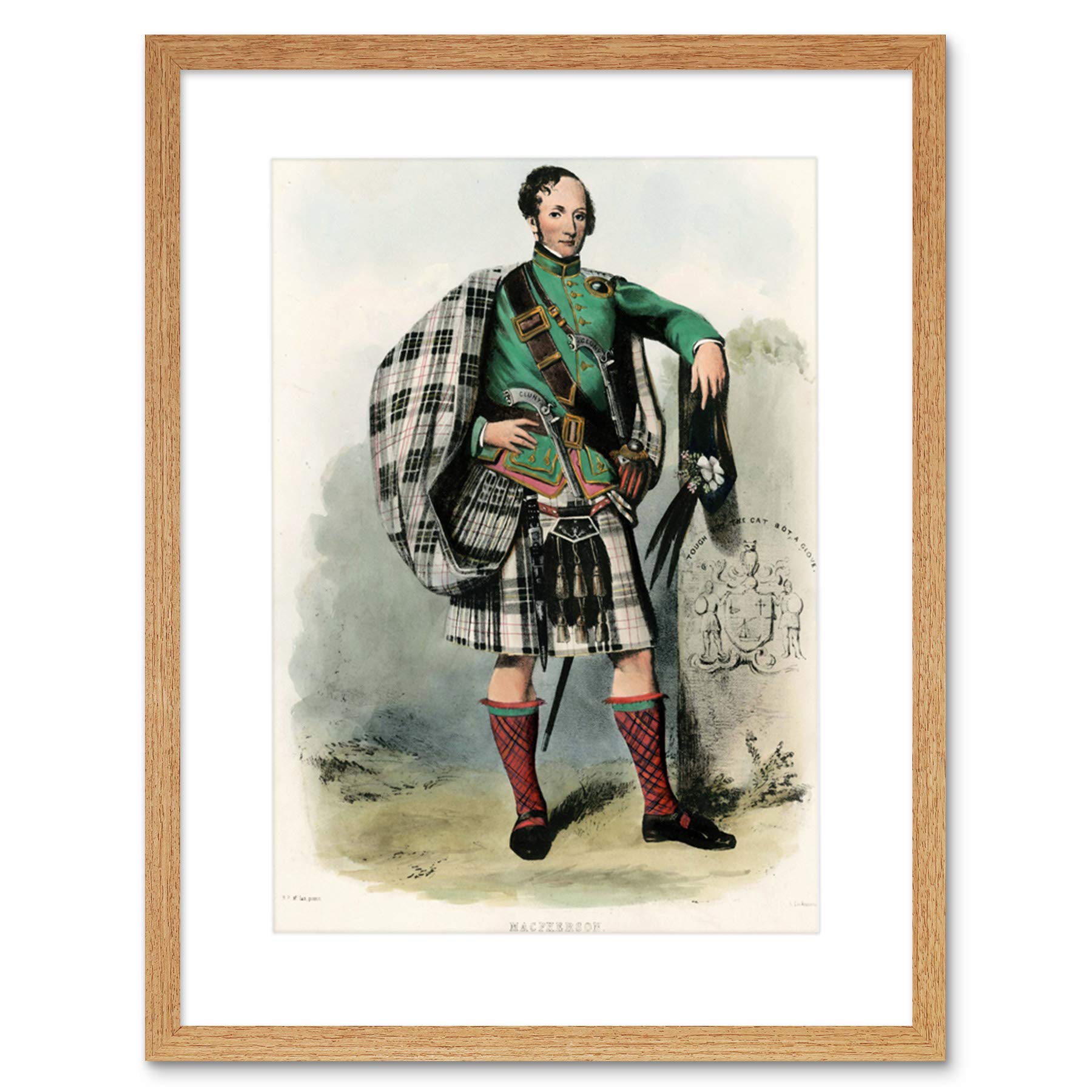 Wee Blue Coo Painting Highland Clan Scotland Tartan Macpherson Framed Wall Art Print