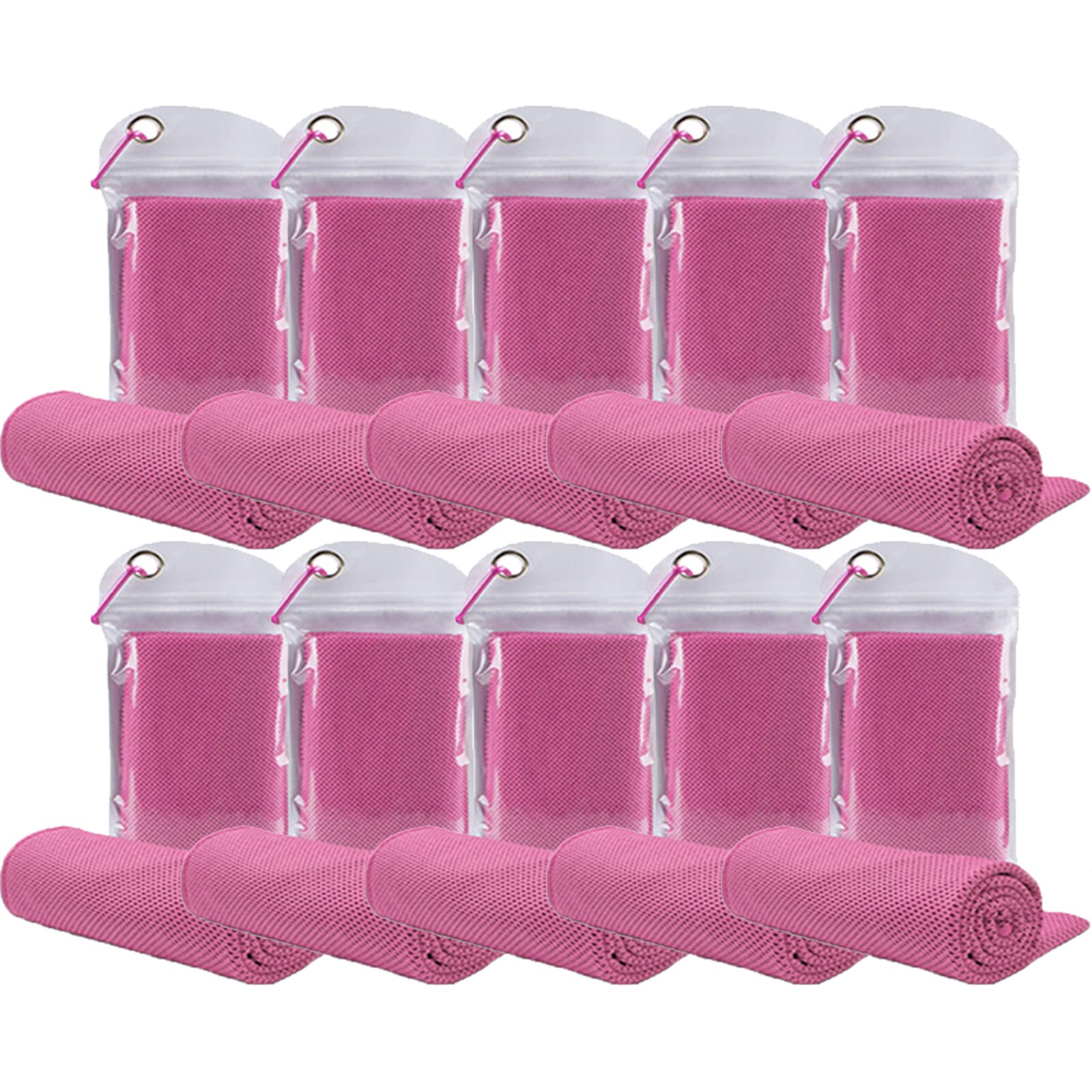 immoono 10 Pack Cooling Towels Bulk Microfiber Ice Towel Quick Dry Breathable Chilly Sweat Towel Stay Cool Towel for Neck Face Yoga Gym Workout Running Pilates Beach with Carabin Bag, 40x12'', Pink
