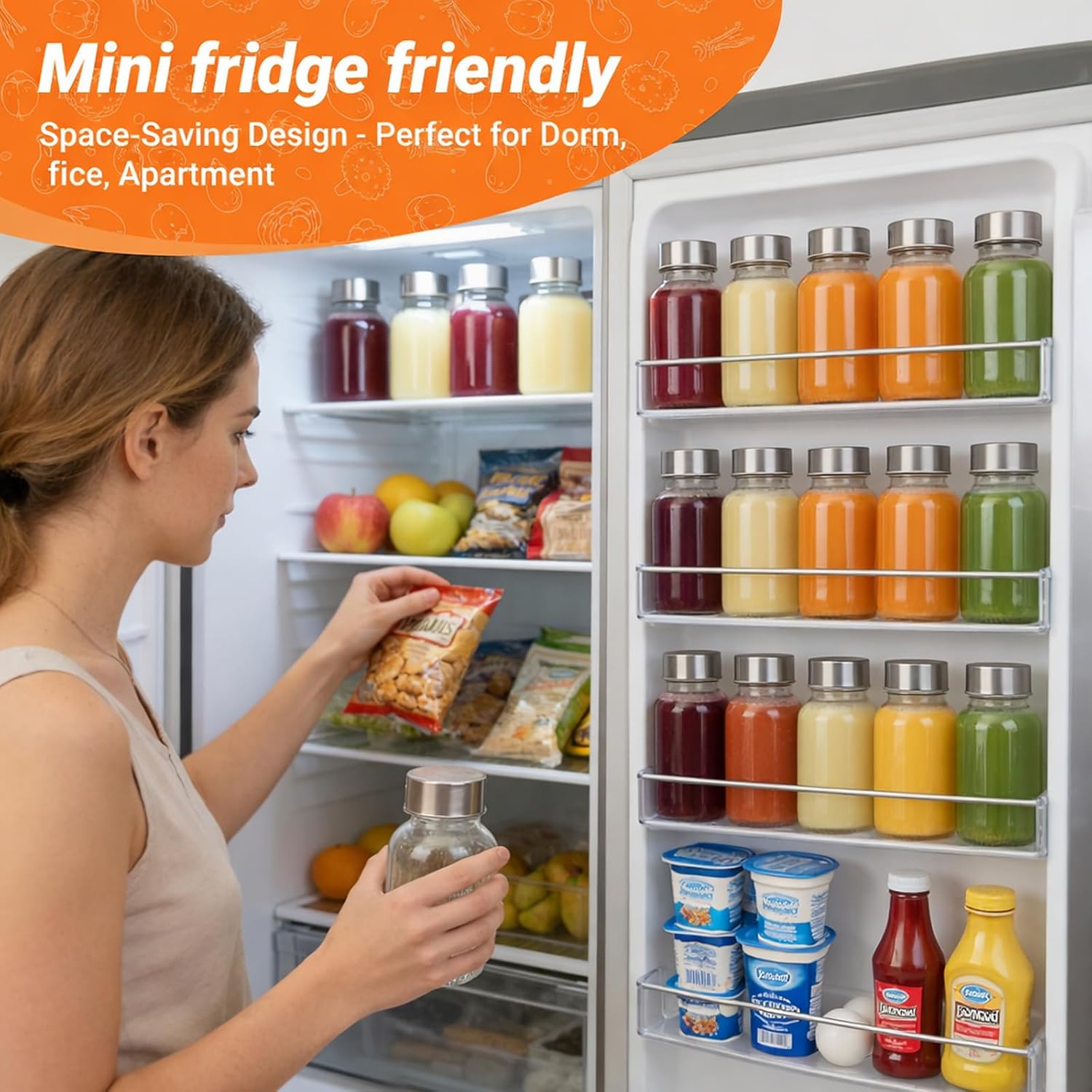 6 oz Small Clear Glass Bottles with Lids, 8 Pack Glass Juice Bottles with Stainless Steel Cap & 1 Funnels for Juicing, Milk,Ginger, Wellness & Drinks Jars Containers, Leak-Proof Travel Bottle - Image 3