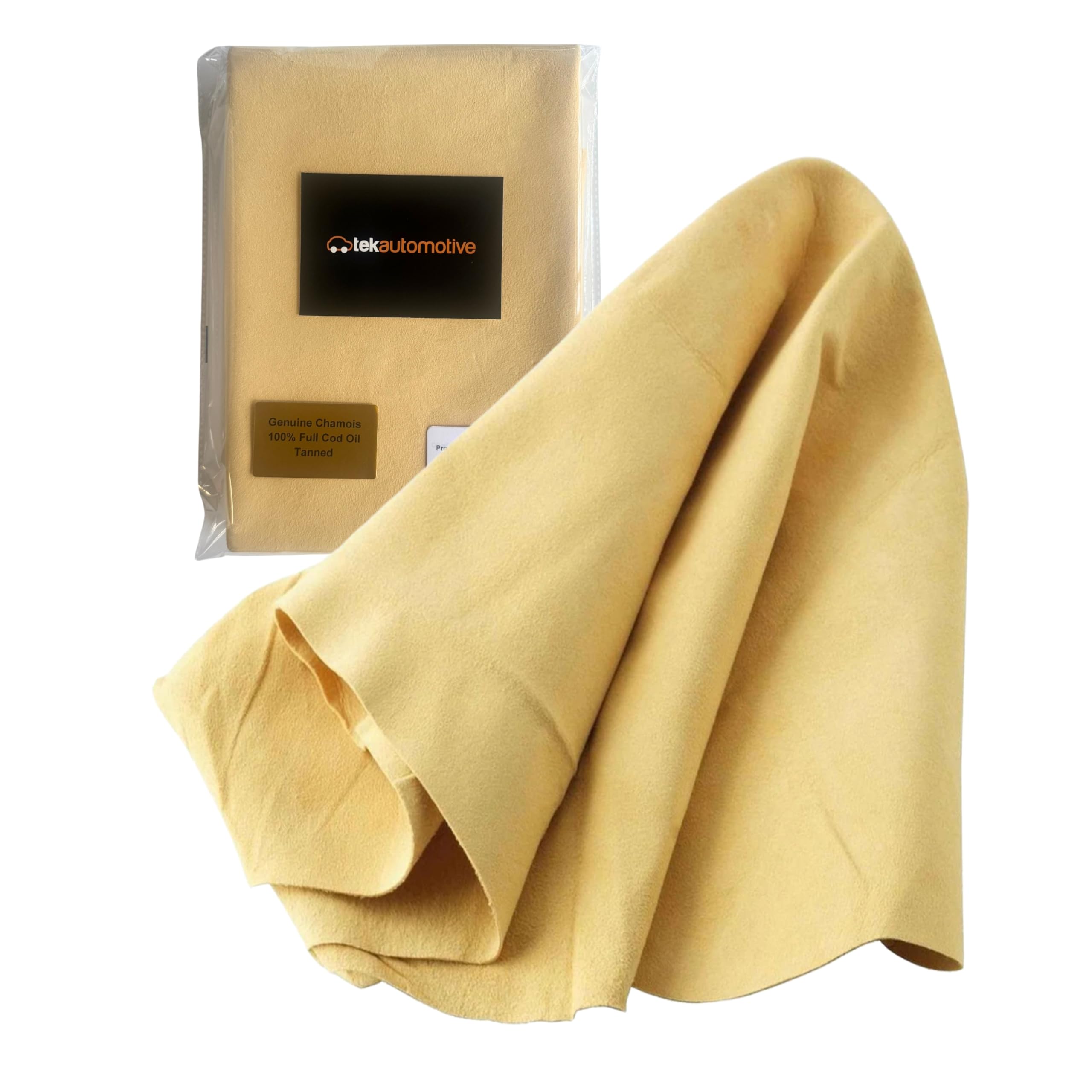 Tek Automotive Natural Chamois Leather For Cars – Large Genuine Cod Oil Tanned Shammy For Car Drying & Polishing