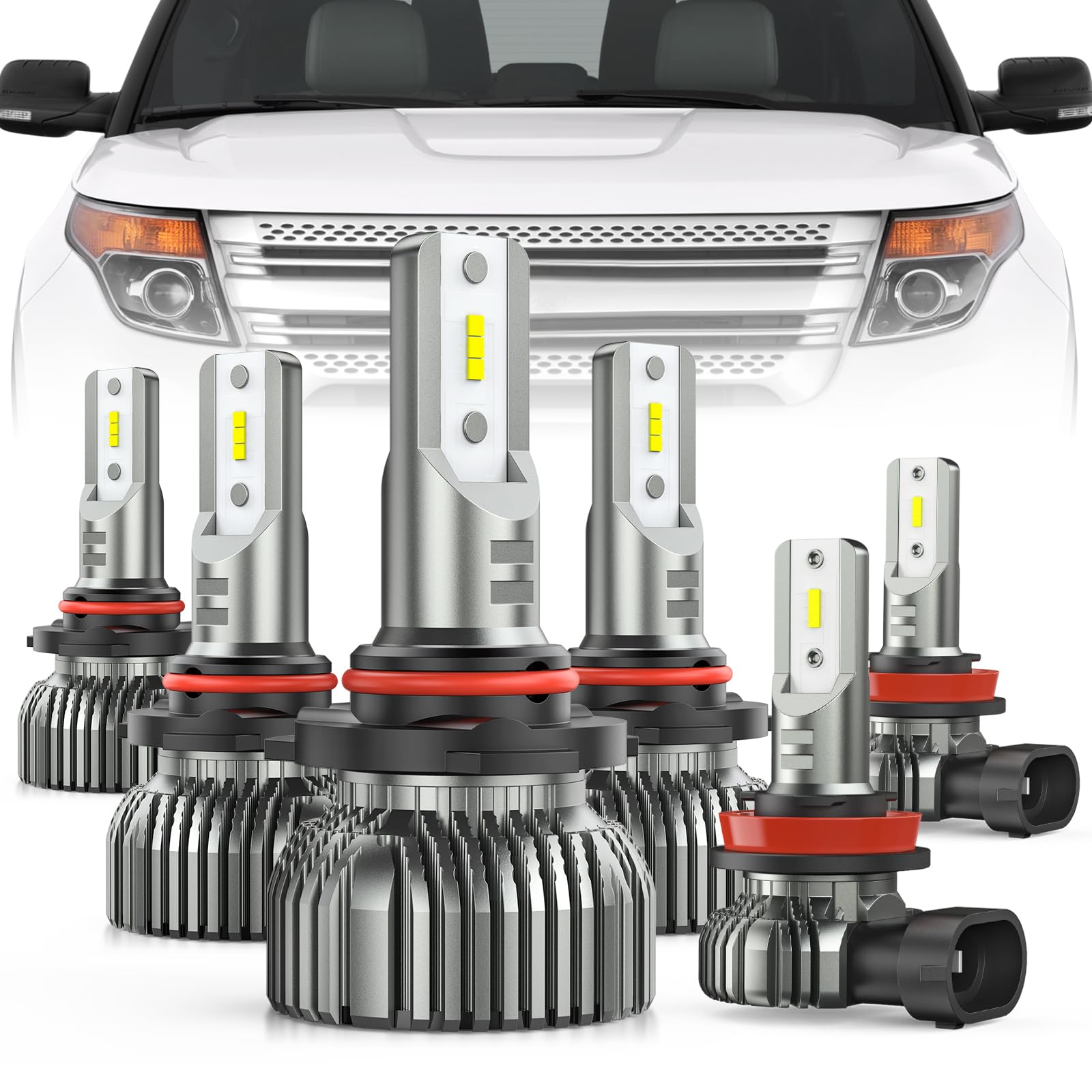 Nilight LED Headlight and Fog Light Bulbs Fits For Ford Explorer(2011-2015), Halogen Headlamp Upgrade Replacement, Compact Size, 6000K Cool White, 6-Pack…