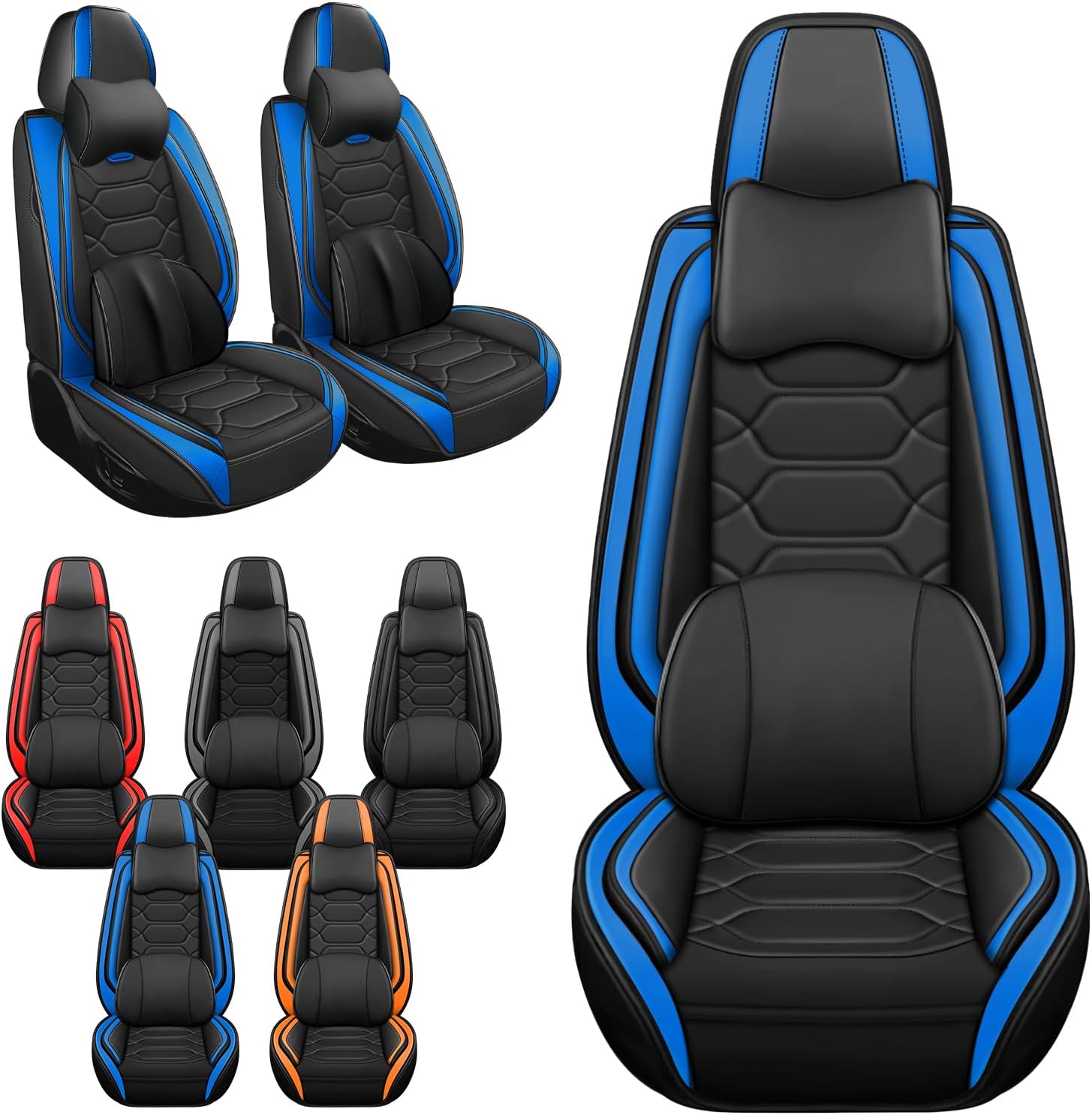 Car Seat Covers Full Set for Toyota RAV4 1994-2025,Durable Waterproof Luxury Universal,Easy to Install Napa Leather Cover Set for Cars,Front Seats,with Pillow,Black Blue