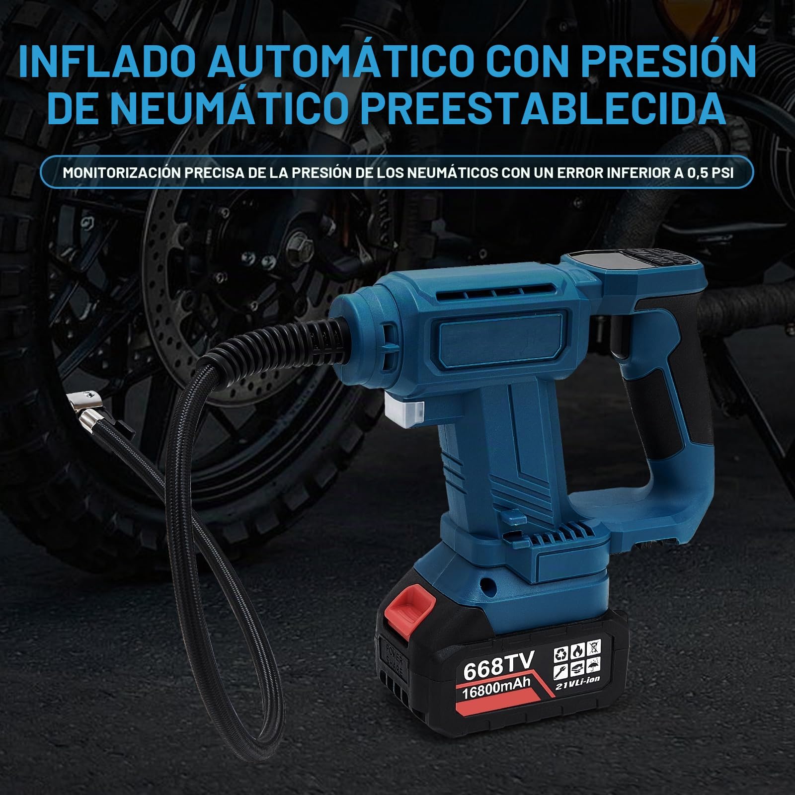 Compresor de Aire Portátil 18V Compatible con Batería Makita, 150PSI Bomba de Aire Eléctrica Inalámbrica con Pantalla LCD y Luz LED para Coche, Moto, Bicicleta y Balones (Sin Batería)