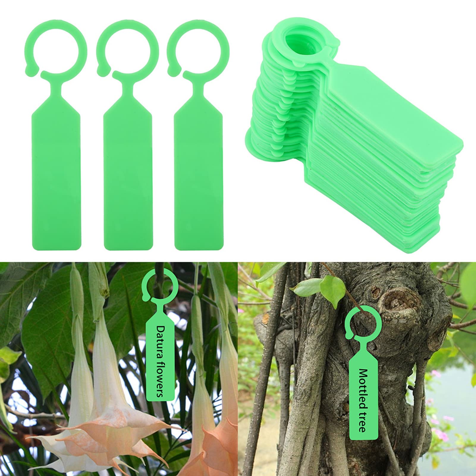 Etiquetas de Plástico para Plantas, 100 Unidades, Verde, Impermeables, Colgantes, 11 x 2.4 cm, para Jardín e Invernadero
