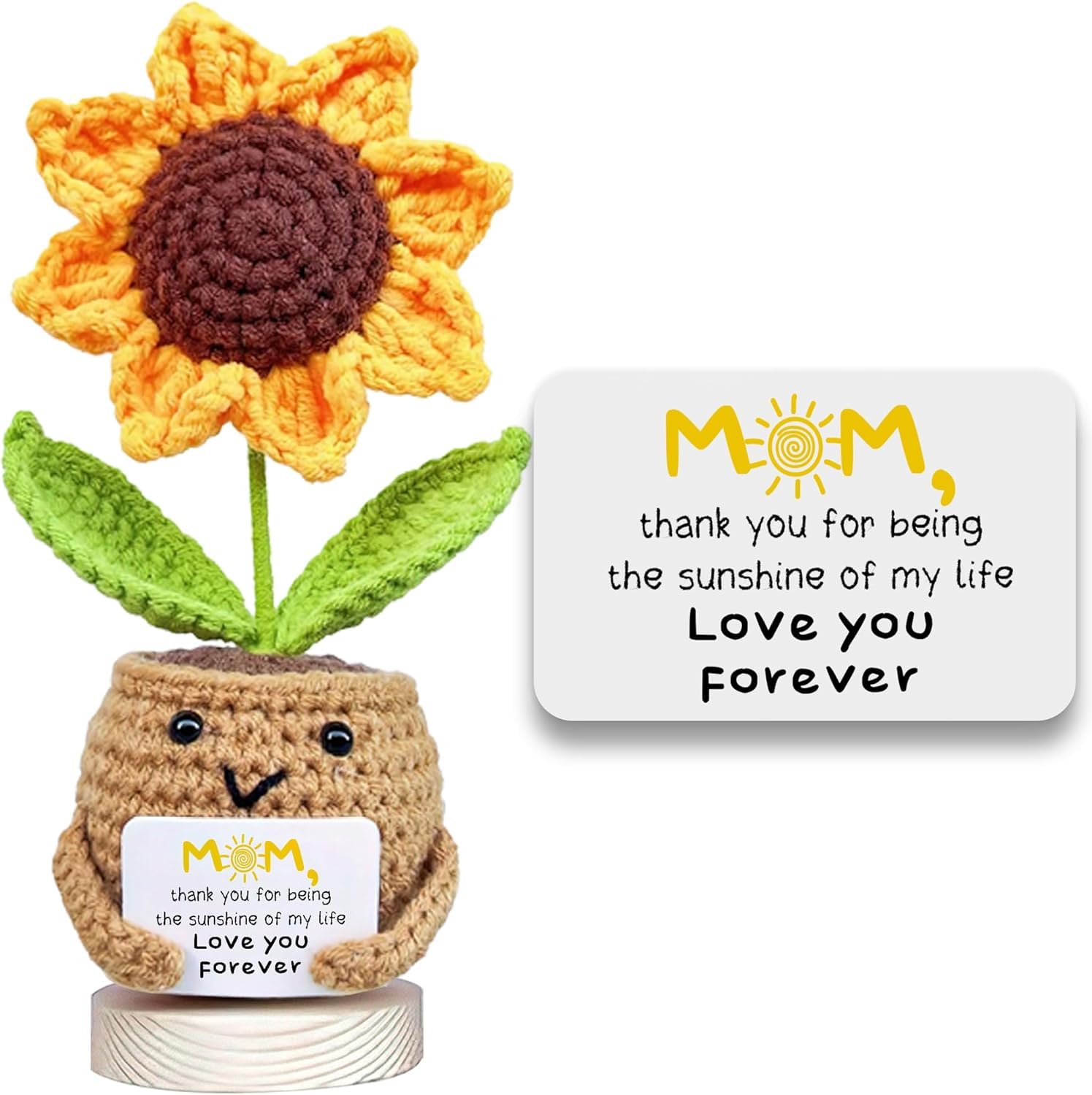 Velenti Yellow Gif For Mum - Handmade Crochet Sunflower Pot – Cute Knitted Flower Ornament With Message Card | Thank You Mum, Birthday, Mother’s Day