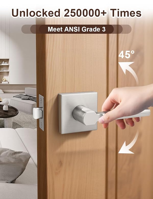 Tinewa 10 Pack Square Brushed Nickel Door Handles Interior, Non-Locking Interior Passage Door Lock Hallway/Closet Door Lever, Heavy Duty Modern Door Handle by Tinewa - Image 2