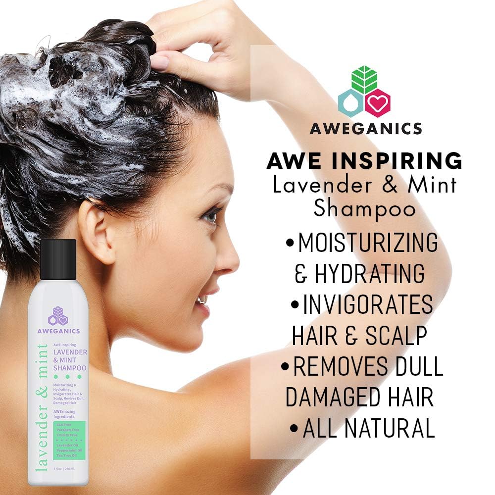 Lavender Mint Hair Shampoo - Inspiring Natural Aromatherapy Invigorating Purple Shampoos - Hydrating, Cleansing, Moisturizing - Paraben-Free, Cruelty-Free, Peppermint, Tea Tree
