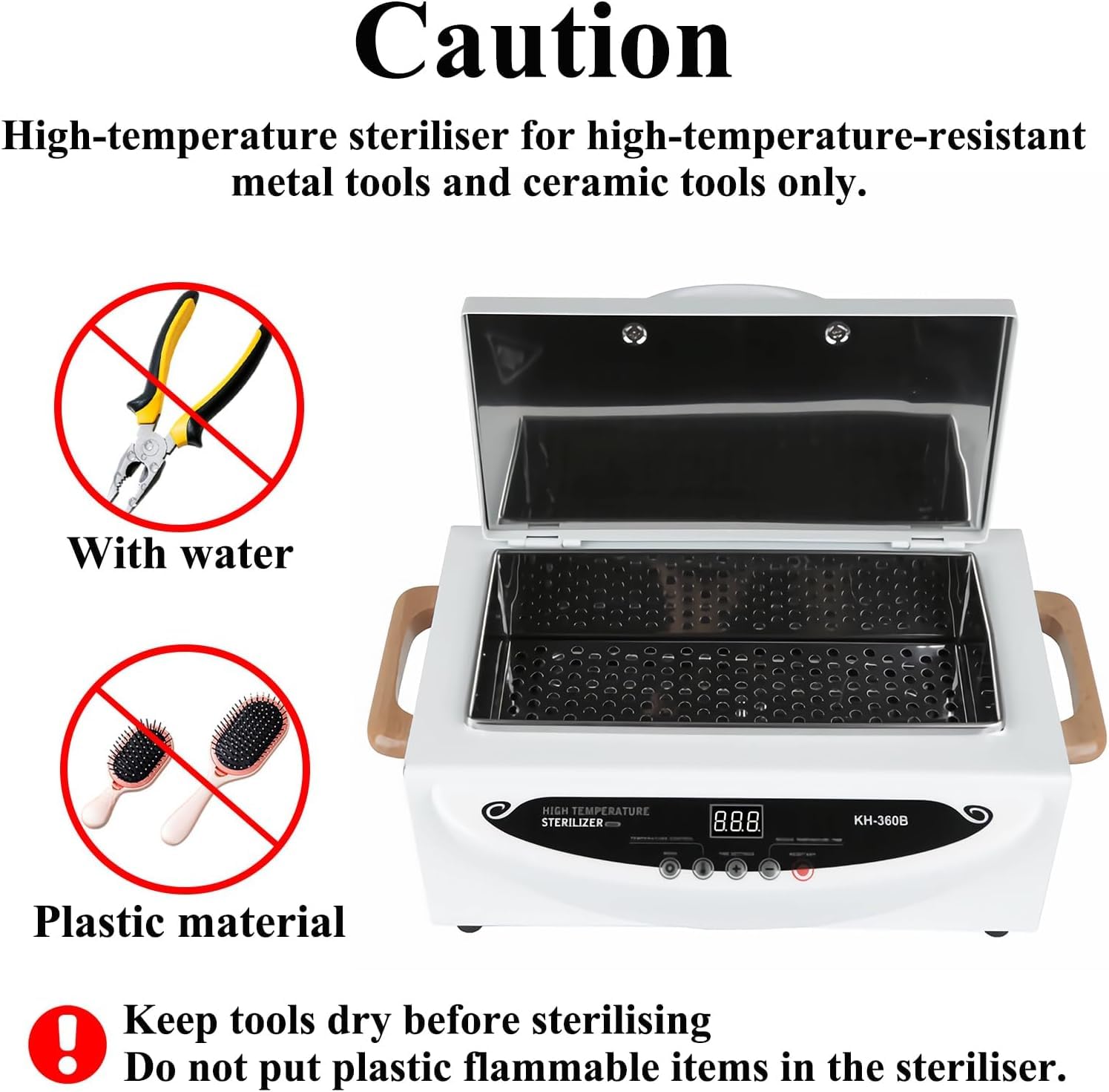 Esterilizador de Calor Seco para Herramientas de Uñas y Metálicas, Caja de Limpieza Profesional de Acero Inoxidable para Salón, Barbería, Clínica con Temporizador y Apagado Automático