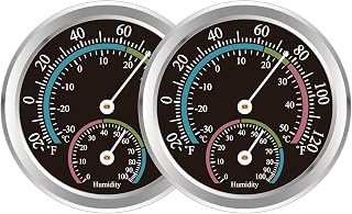 Indoor Thermometer Hygrometer Mini Analog 2 in 1 Temperature Humidity Outdoor Monitor Gauge for Home, Offices, Wall, Display Mechanical (2 Pack)