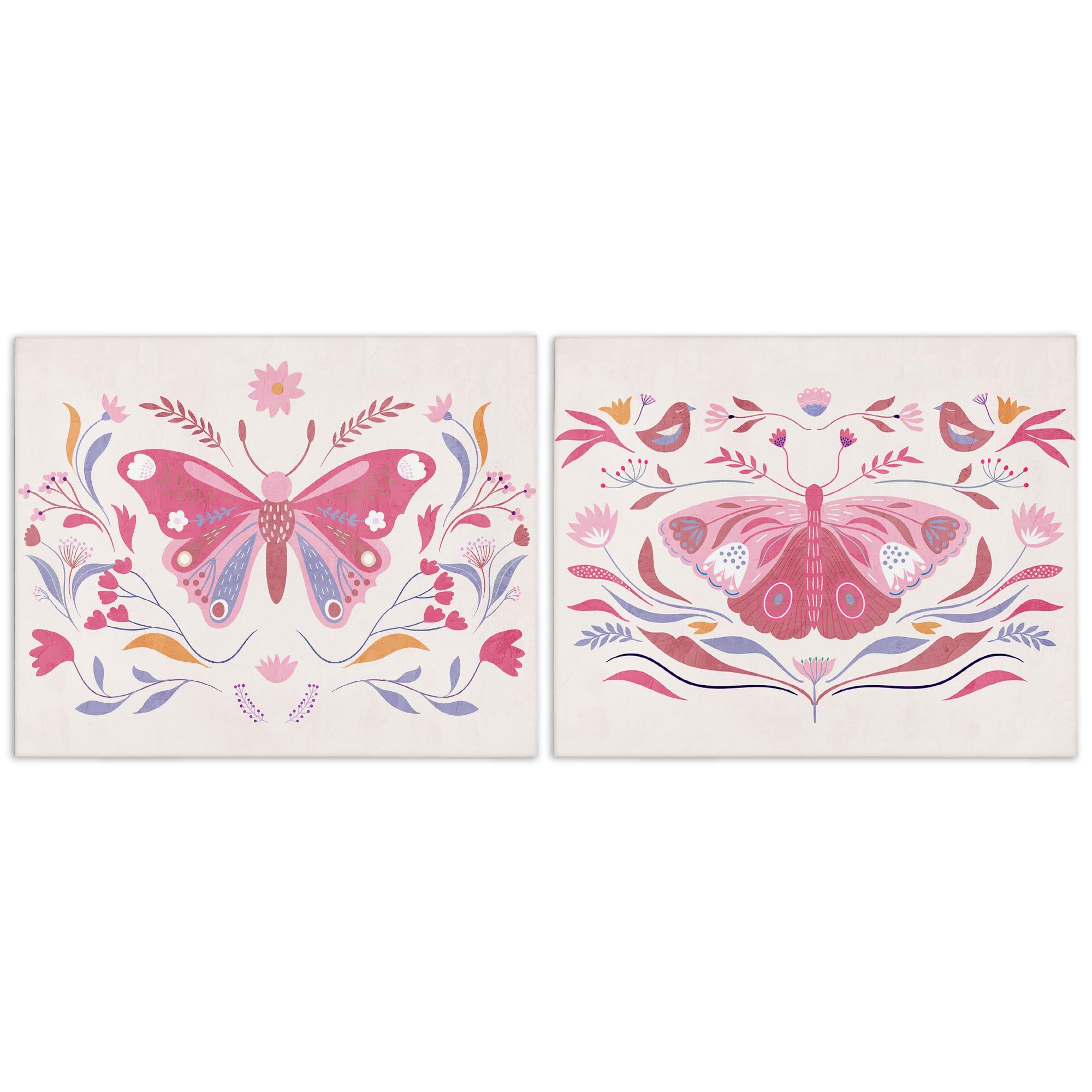 Stupell Industries Unframed Boho Folk Butterfly Floral, 16 X 20 Inch Canvas Wall Art Set