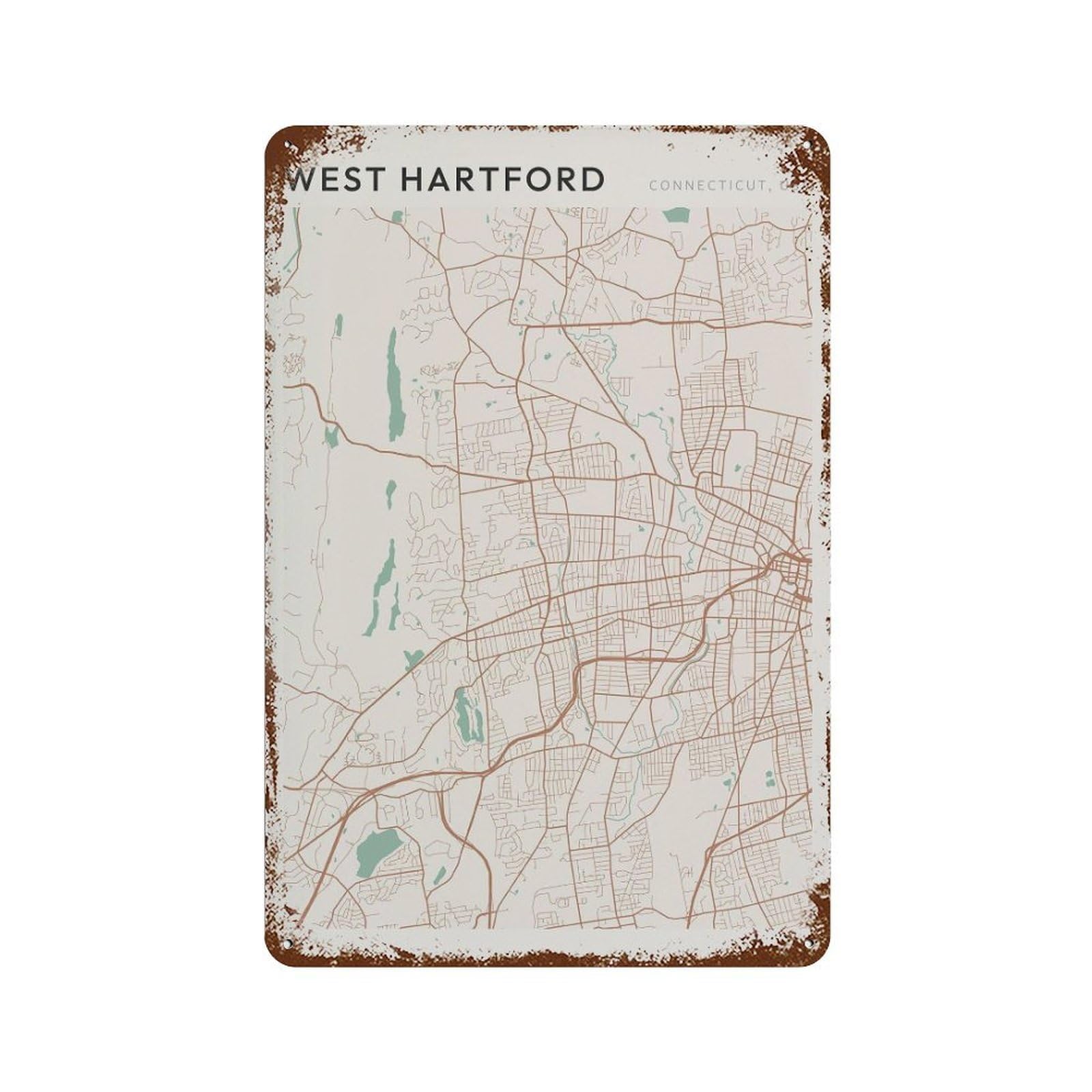xiaoxiaoshen West Hford Map Connecticut Travel Gift Farmhouse Decor Wall Decor Art Metal Tin Poster Modern Home Decor Art Home Bar Shop Decorations Vintage Sign 30x20cm