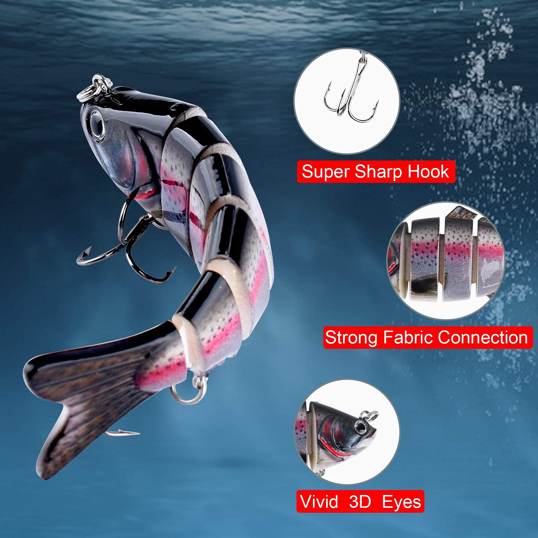Pumowu Multi-Joint Fishing Bait - Slow Sinking Bionic Bass Lure For Freshwater & Saltwater