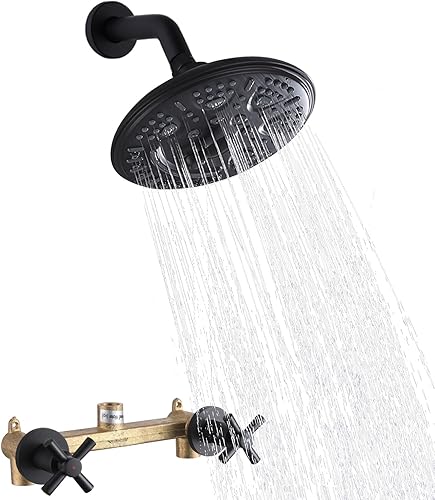 FSCEPIXI 2 Handles Shower Faucet Set,Two Handle Shower with 8'' Stainless Steel Shower Head Combo Set,Single Function Shower Trim Kit with Rough-in