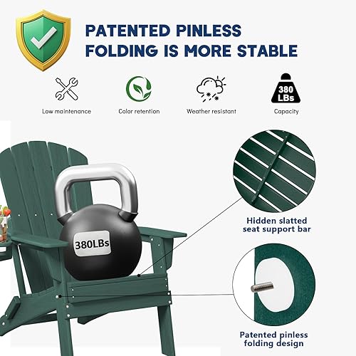 Vista 82 de Plawdlik Adirondack Silla plegable y cómoda, probada por SGS, textura de madera con portavasos, polietileno de alta densidad resistente a todo tipo