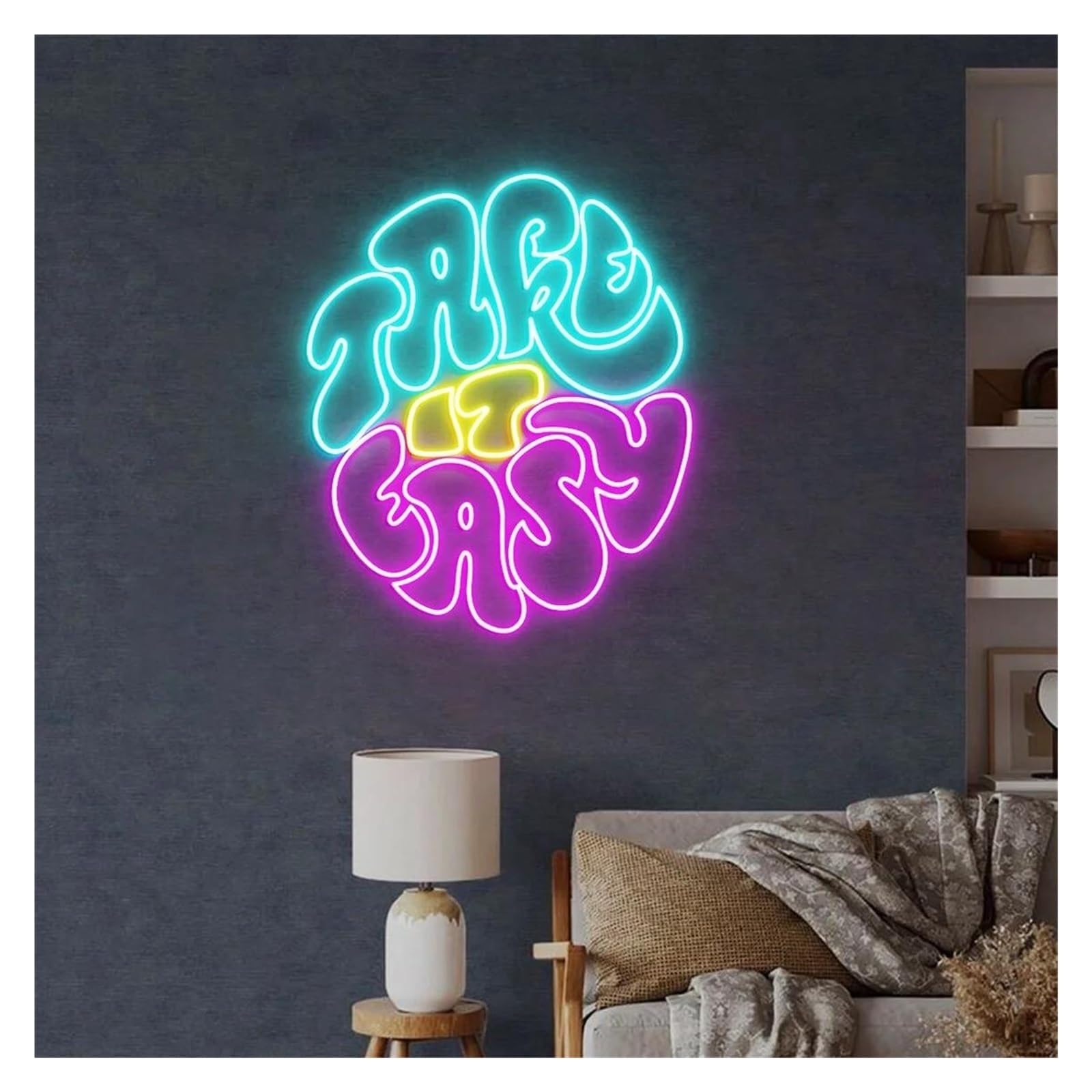Neon Lights Take It Easy for neon Signs for Powered Adjustable Brightness Letter for Lights Suitable(A,35cmx35cm)