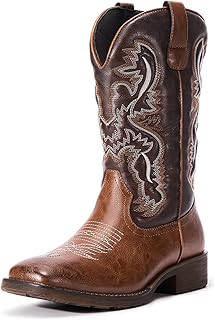 TruVeld Men’s Western Cowboy Boot -Classic Embroidered Slip-On Square Toe