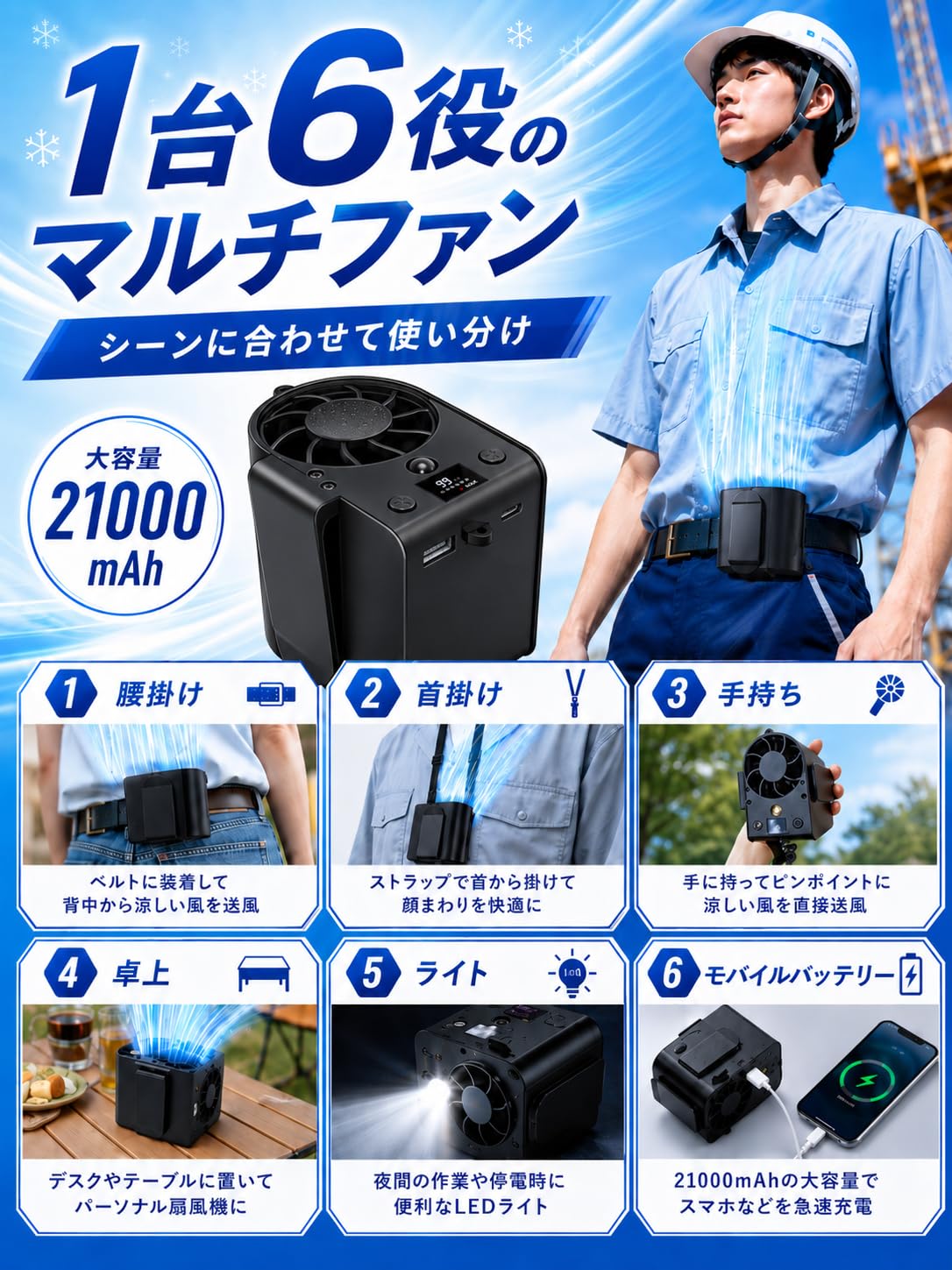 Amazon.co.jp: 腰掛け扇風機 ベルトファン【2026業界最強・21000mAh大