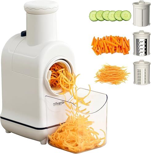 Miniatura 1 de Ollygrin - Rallador eléctrico de queso giratorio 3 en 1 de acero inoxidable, cortador eléctrico de verduras, cortador multifuncional para verduras y