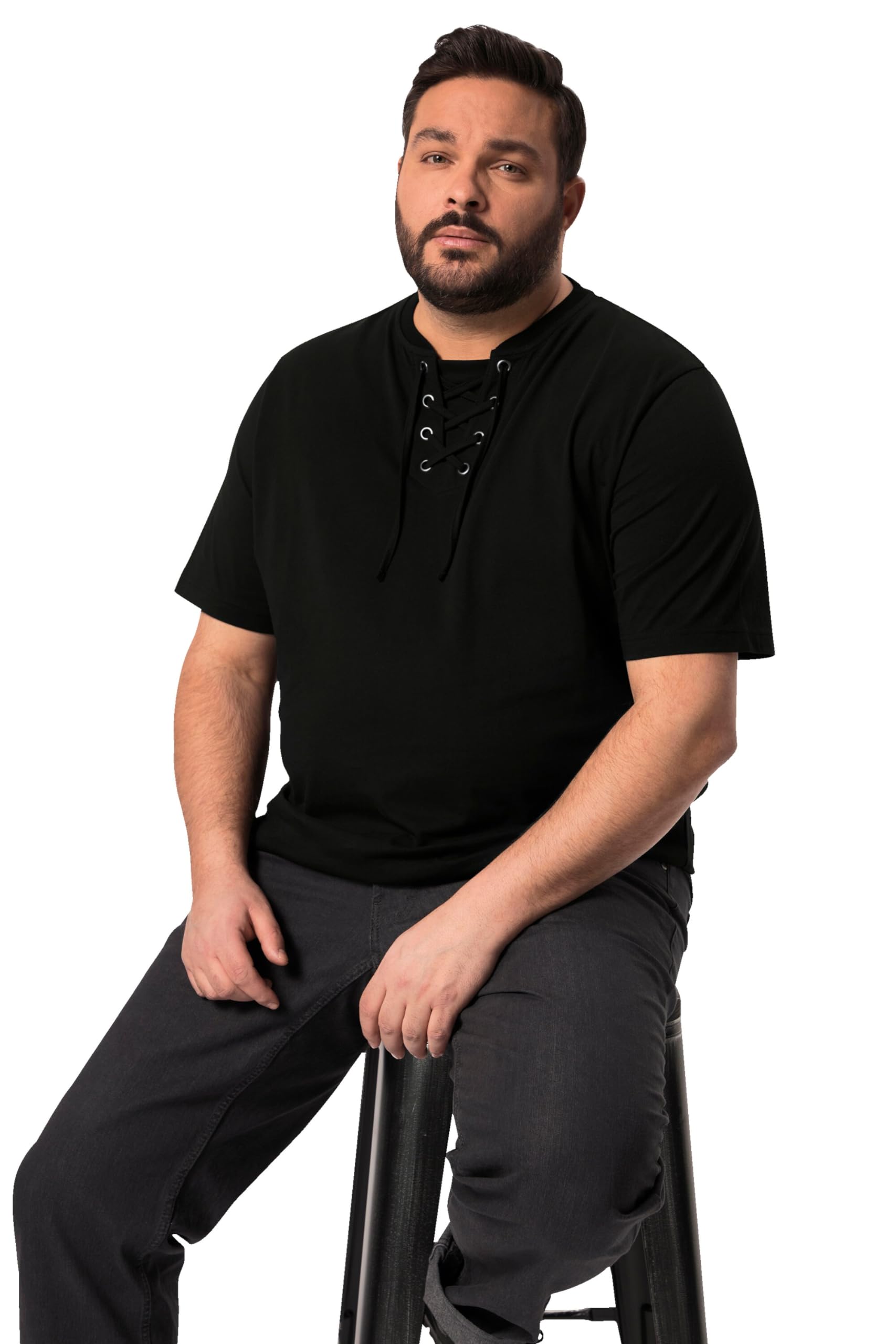 Men Plus Herren große Größen Übergrößen Menswear L-8XL T-Shirt, Halbarm, Ausschnitt mit Schnürung 829735