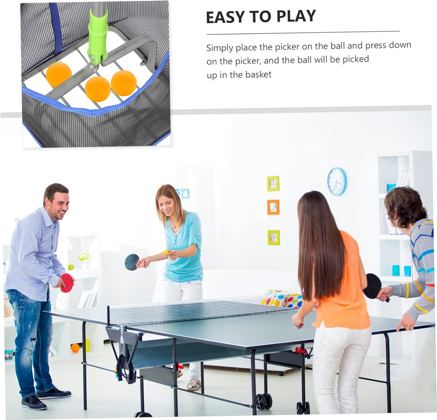 KICHOUSE 1pc Portable Tennis Ball Picker Pong Ball Pickup Tool Capacity Collector Telescopic Rod Lightweight