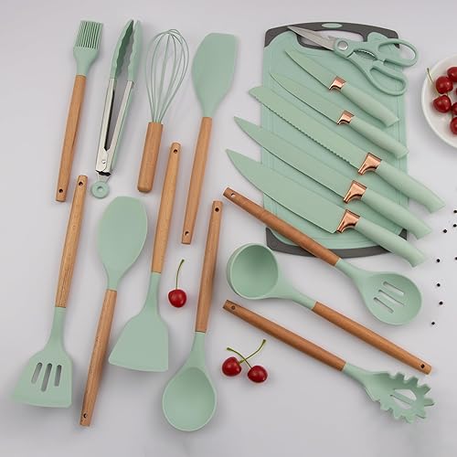 Miniatura 3 de DANFFI - Juego de utensilios de cocina de silicona, 19 piezas, antiadherentes, resistentes al calor, herramientas de cocina, pinzas giratorias,