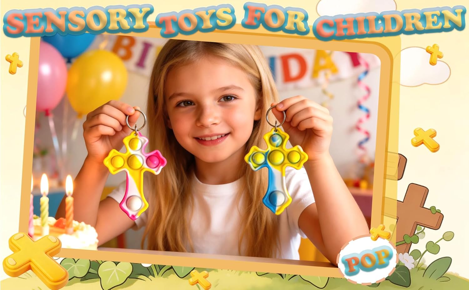 100 Packs Bulk Mini Pop Cross fidgets Bubble Keychain,For kids toys Classroom Students Gifts Teacher ,hoilday Party Favors,Christian Party Gifts - Image 7